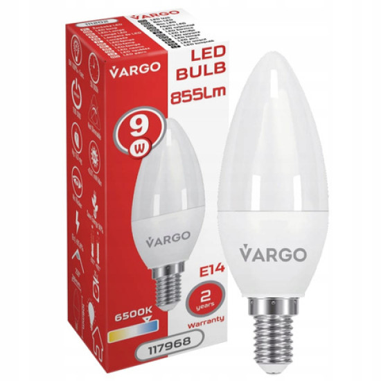 LED spuldze, C37 9W E14 6500K 855 lm