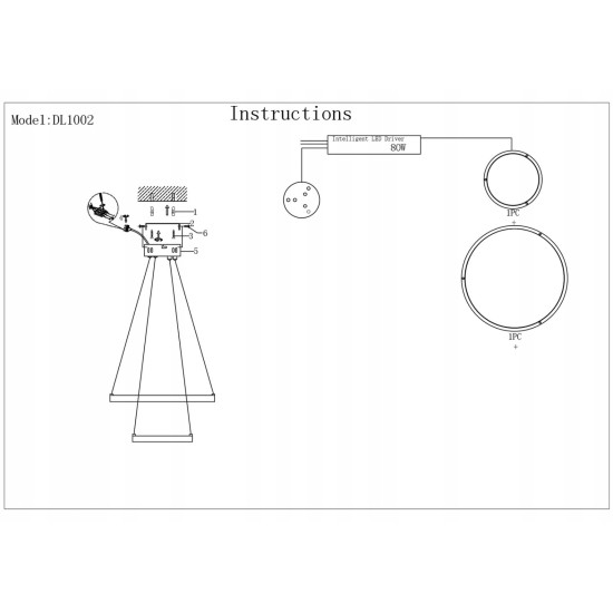 VARGO LED lustra 58W melna DL1002