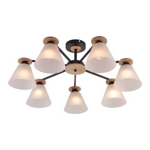 Chandelier with wood details, VARGO 7×E27 black DL1360 Chandelier with wood details, VARGO 7×E27 black DL1360