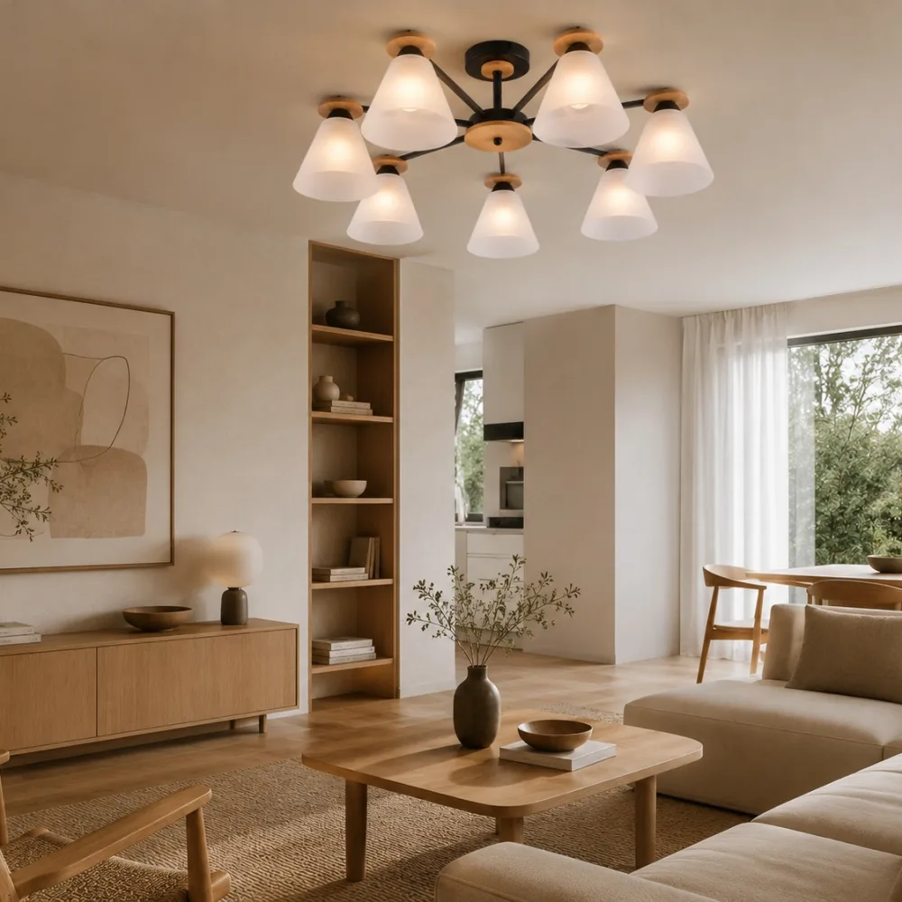 Lustra ar koka elementiem, VARGO 7×E27 melna DL1360 — Foto 2