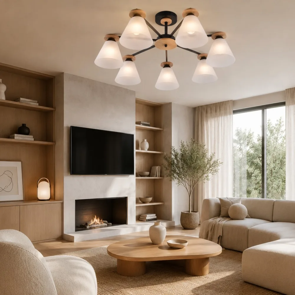 Lustra ar koka elementiem, VARGO 7×E27 melna DL1360 — Foto 3