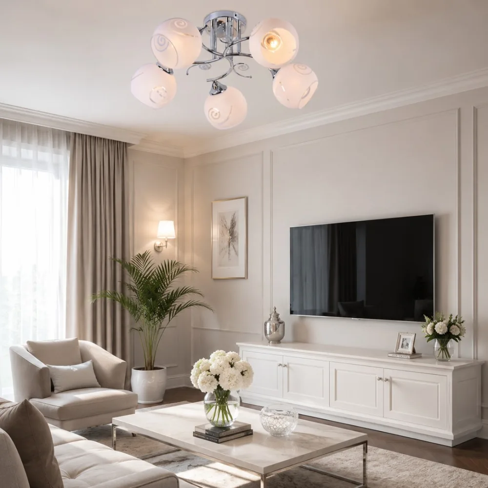 Lustra viesistabai, VARGO 5×E27 hromēta DL1395 — Foto 4