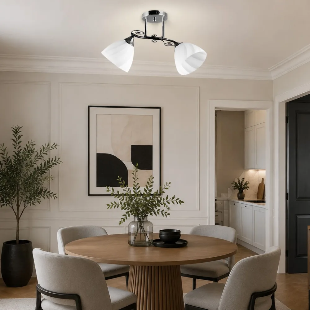 Lustra virtuvei, VARGO 2×E27 melna un hromēta DL1398 — Foto 2