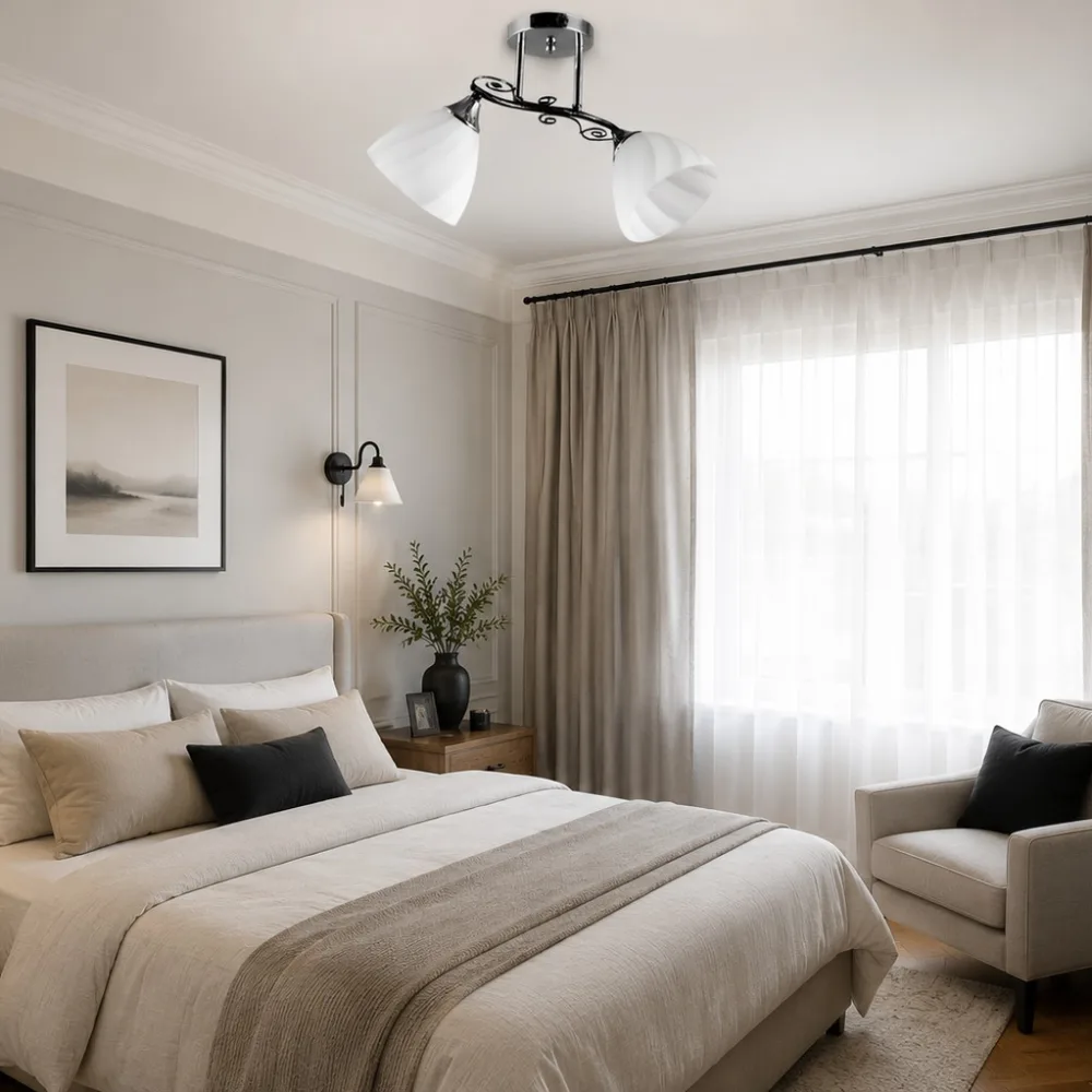 Lustra virtuvei, VARGO 2×E27 melna un hromēta DL1398 — Foto 4